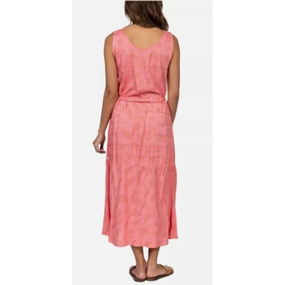 Hurley Womens Monroe High Slit Blouson Maxi Dress Pink Gold Large - Picture 2 of 9